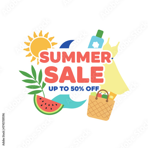 Vector illustration of a summer sale for mobile and social media banners, posters, shopping ads, and marketing materials, featuring lettering concepts for promoting products in beauty, cosmetics
