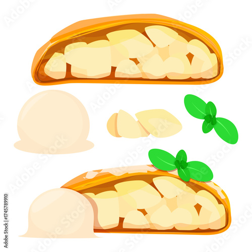 Apple Strudel with Ice Cream and Mint Leaves