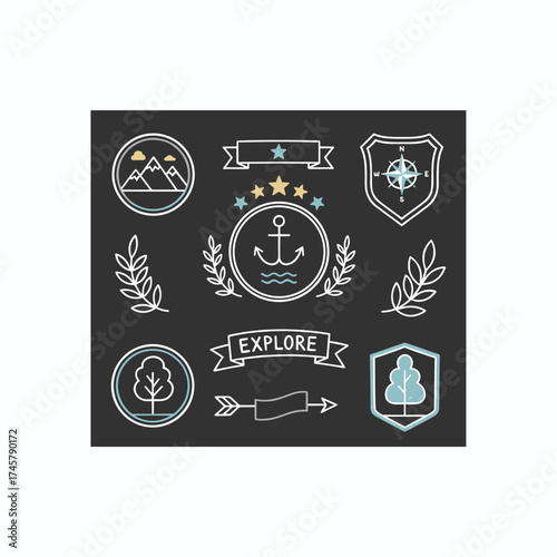 A set of hand‑drawn style badges and elements on a blackboard