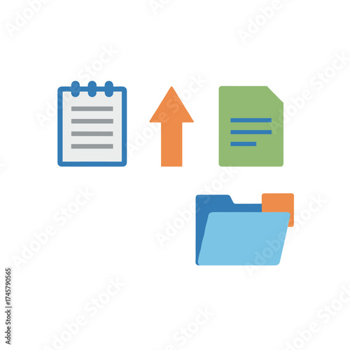 A collection of essential icons for web and mobile, including icons for a text editor, an arrow sign, a document, and a folder