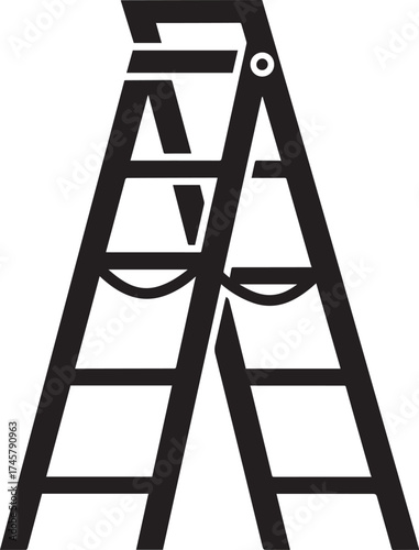 Black A-frame stepladder icon, simple graphic design, utility tool, household equipment.