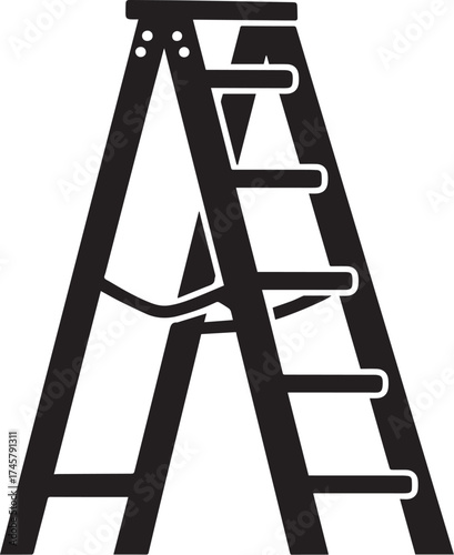 Black Silhouette A-Frame Stepladder, Sturdy Utility Tool for Elevation.