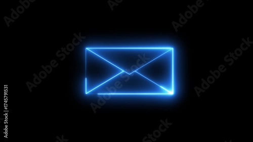 Blue e mail symbol neon glow animation