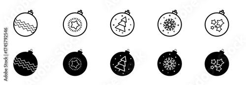 Christmas ball icon. Set of christmas balls. Christmas ball icons in flat linear design. Vector illustration