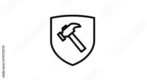 An Illustration of a Shield with a Hammer Inside Symbolizing Strength Durability and Protection in Construction and Repair Work