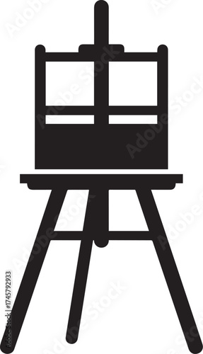 Classic black silhouette artists easel, sturdy wooden structure for painting and display.