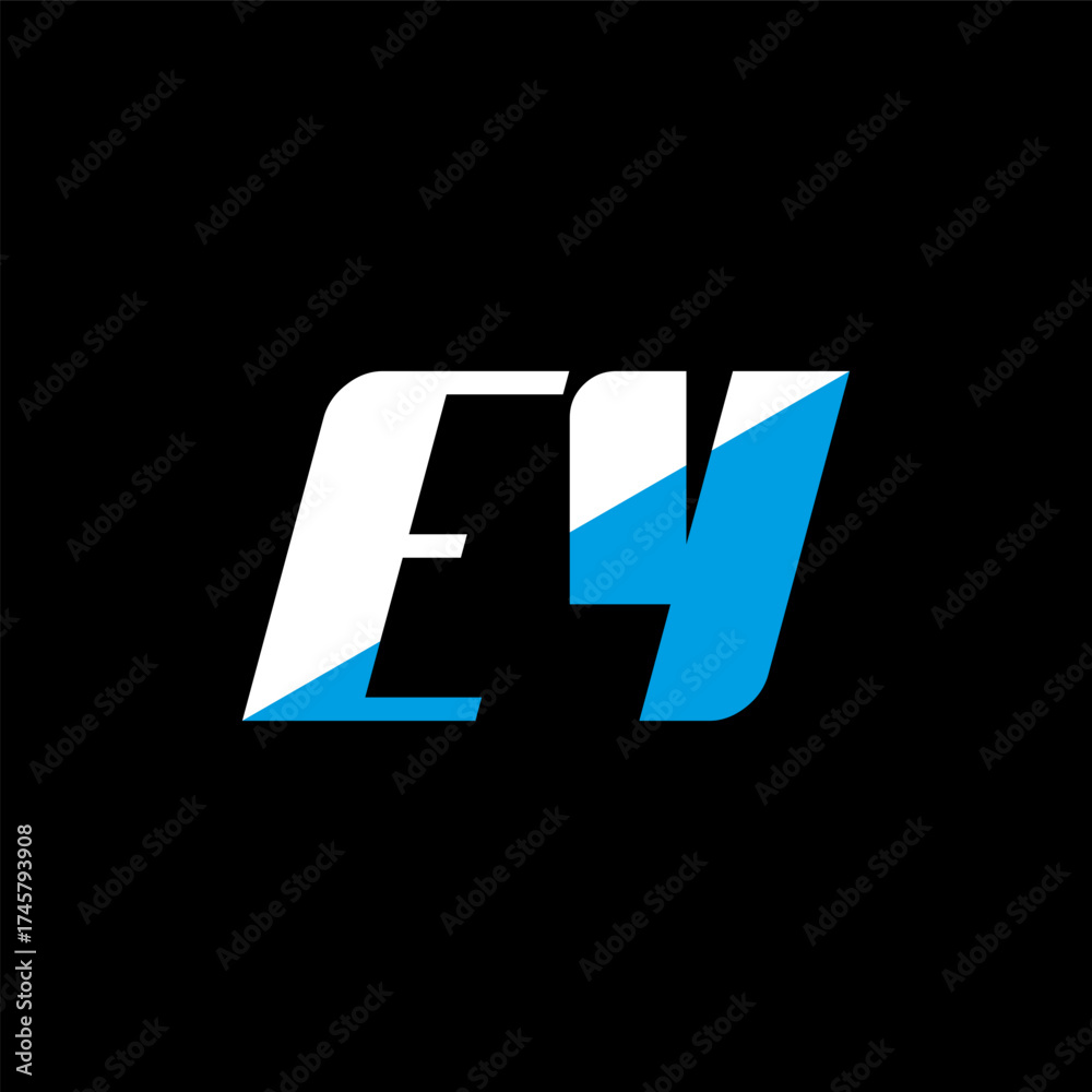 Fototapeta premium EY letter logo design on black background. EY creative initials letter logo concept. ey icon design. EY white and blue letter icon design on black background. E Y