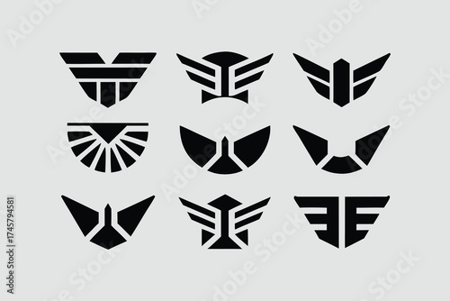  collection of vector wing emblems in a modern, geometric, and stylized design . 
