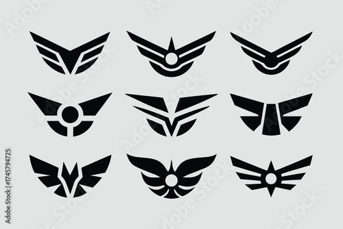  collection of vector wing emblems in a modern, geometric, and stylized design . 
