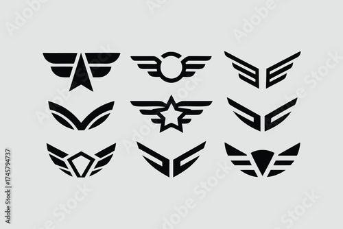  collection of vector wing emblems in a modern, geometric, and stylized design . 