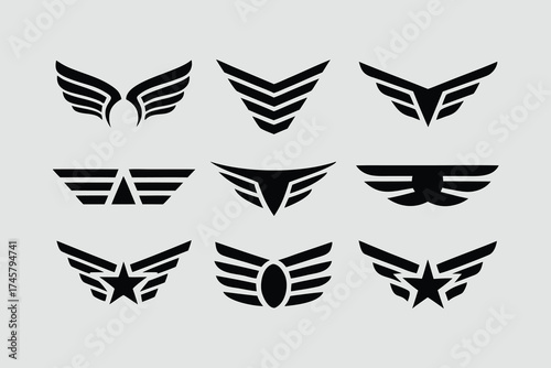  collection of vector wing emblems in a modern, geometric, and stylized design . 