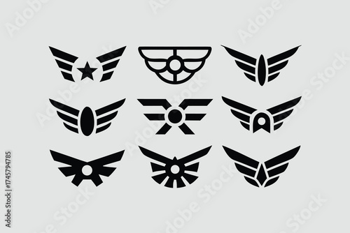  collection of vector wing emblems in a modern, geometric, and stylized design . 