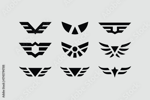  collection of vector wing emblems in a modern, geometric, and stylized design . 