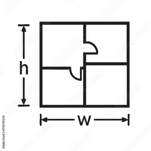 Diagram showing a square shape with internal cutouts and labeled dimensions