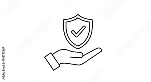 Secure Protection Provided by Hand Offering Shield with Checkmark Symbol of Assurance and Safety
