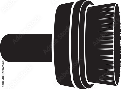 Stylized black grooming brush vector icon with distinct bristles and handle.