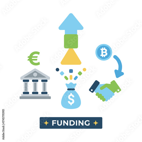 Illustration of a business concept featuring vector graphics on finance, banking, loans, and funding, designed as a creative concept for web banners, social media banners, business presentations, and