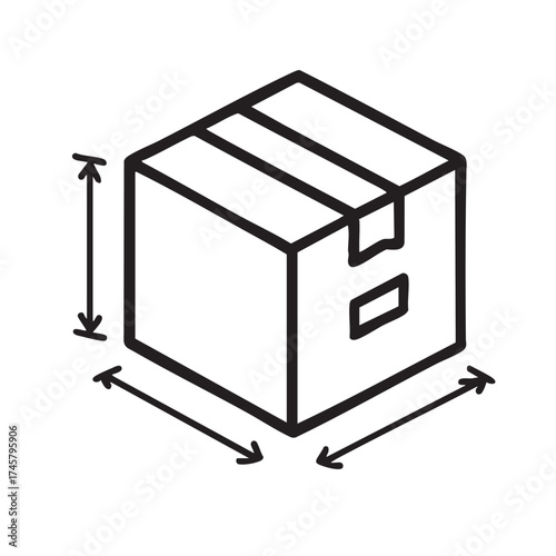 Simple line drawing of a cardboard box with dimensions indicated