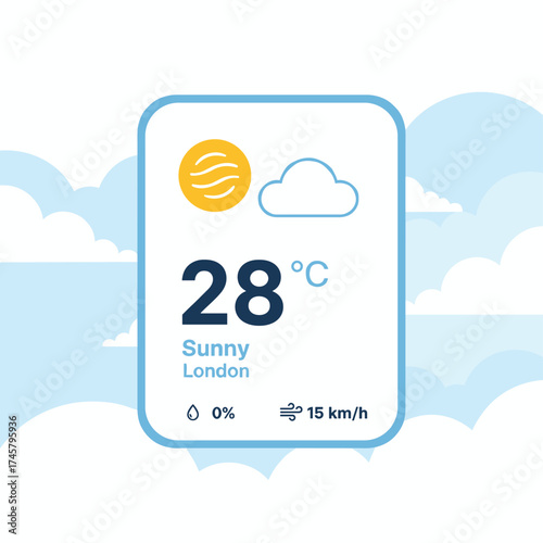 Weather widget template with a blue sunny sky theme background