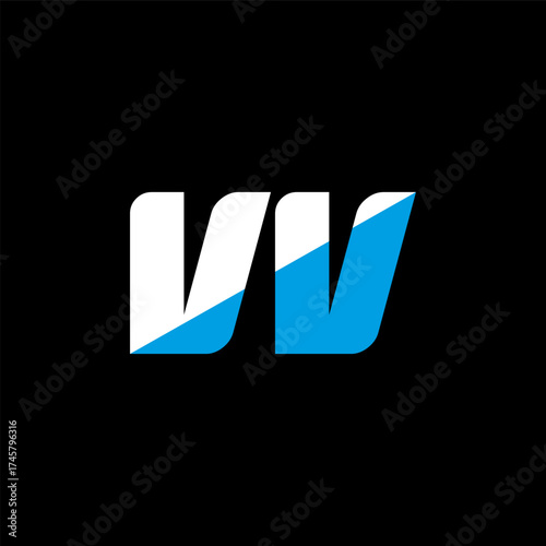 VV letter logo design on black background. VV creative initials letter logo concept. VV icon design. VV white and blue letter icon design on black background. V V
