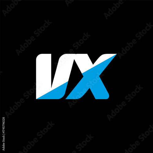 VX letter logo design on black background. VX creative initials letter logo concept. VX icon design. VX white and blue letter icon design on black background. V X