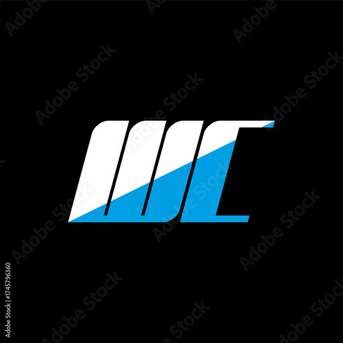 WC letter logo design on black background. WC creative initials letter logo concept. WC icon design. WC white and blue letter icon design on black background. W C