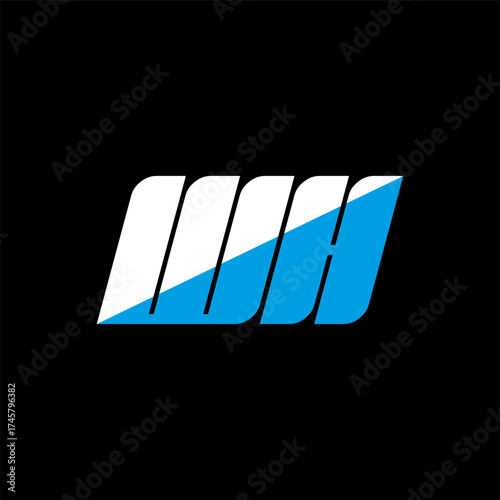 WH letter logo design on black background. WH creative initials letter logo concept. WH icon design. WH white and blue letter icon design on black background. W H