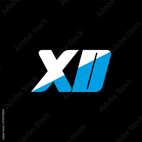 XD letter logo design on black background. XD creative initials letter logo concept. XD icon design. XD white and blue letter icon design on black background. X D