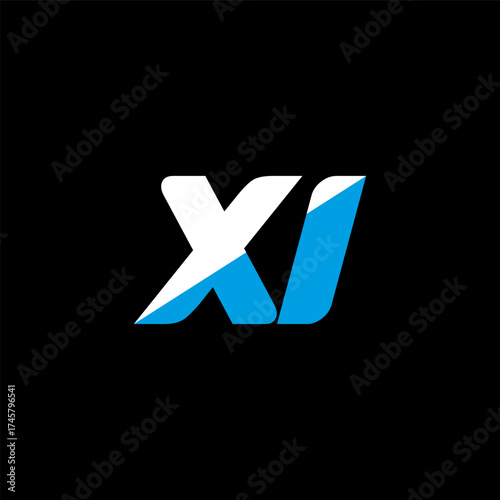 XI letter logo design on black background. XI creative initials letter logo concept. XI icon design. XI white and blue letter icon design on black background. X I