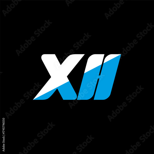 XH letter logo design on black background. XH creative initials letter logo concept. XH icon design. XH white and blue letter icon design on black background. X H