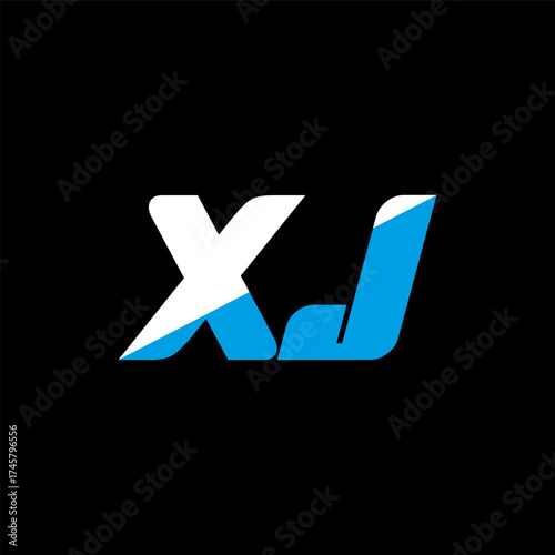 XJ letter logo design on black background. XJ creative initials letter logo concept. XJ icon design. XJ white and blue letter icon design on black background. X J