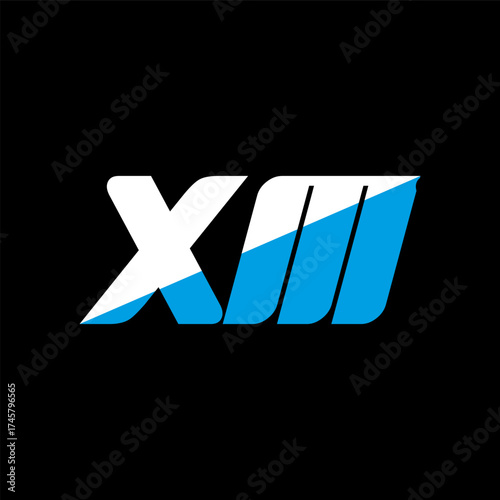 XM letter logo design on black background. XM creative initials letter logo concept. XM icon design. XM white and blue letter icon design on black background. X M