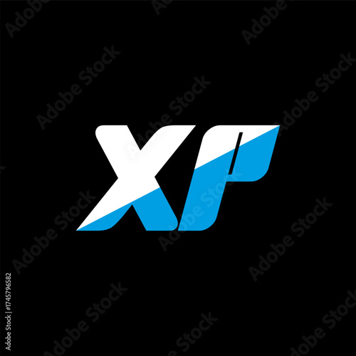 XP letter logo design on black background. XP creative initials letter logo concept. XP icon design. XP white and blue letter icon design on black background. X P