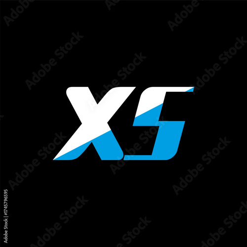XS letter logo design on black background. XS creative initials letter logo concept. XS icon design. XS white and blue letter icon design on black background. X S