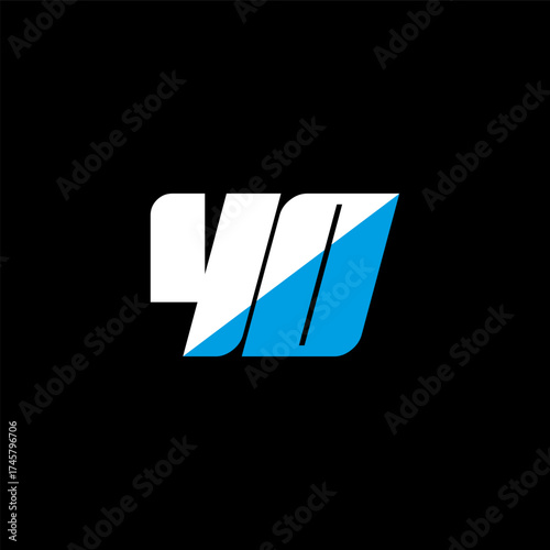 YO letter logo design on black background. YO creative initials letter logo concept. YO icon design. YO white and blue letter icon design on black background. Y O