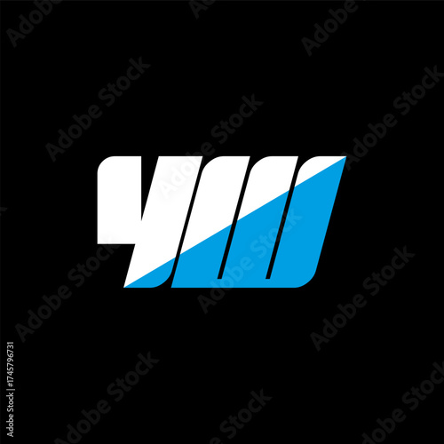 YW letter logo design on black background. YW creative initials letter logo concept. YW icon design. YW white and blue letter icon design on black background. Y W