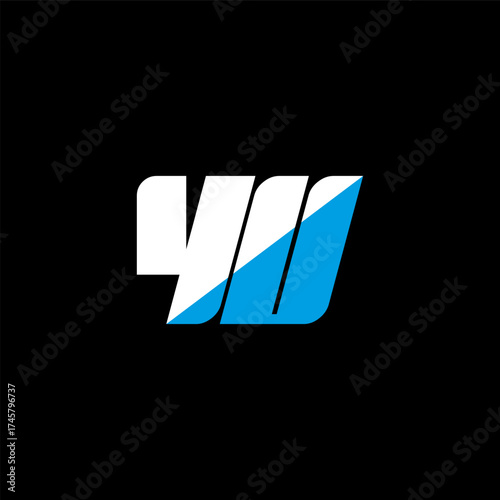 YU letter logo design on black background. YU creative initials letter logo concept. YU icon design. YU white and blue letter icon design on black background. Y U