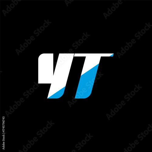YT letter logo design on black background. YT creative initials letter logo concept. YT icon design. YT white and blue letter icon design on black background. Y T