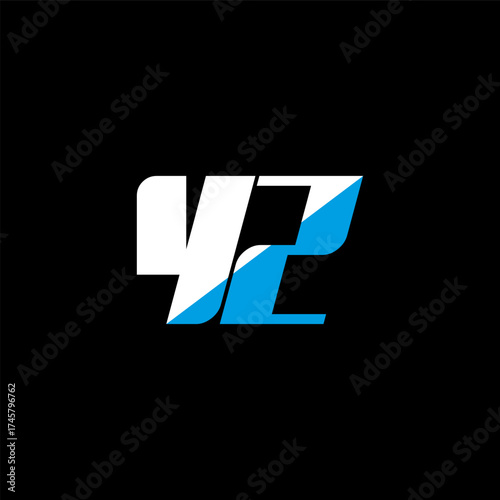 YZ letter logo design on black background. YZ creative initials letter logo concept. YZ icon design. YZ white and blue letter icon design on black background. Y Z
