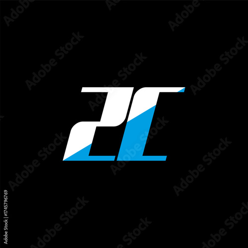 ZC letter logo design on black background. ZC creative initials letter logo concept. ZC icon design. ZC white and blue letter icon design on black background. Z C