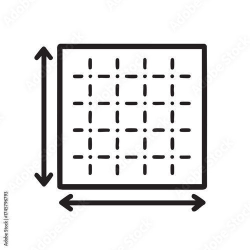 Simple grid pattern with arrows indicating dimensions and proportions