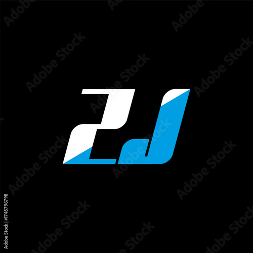 ZJ letter logo design on black background. ZJ creative initials letter logo concept. ZJ icon design. ZJ white and blue letter icon design on black background. Z J
