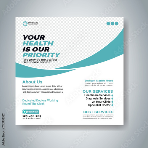 Medical healthcare social media post template design and web banner, Healthcare Social Media Banner Template