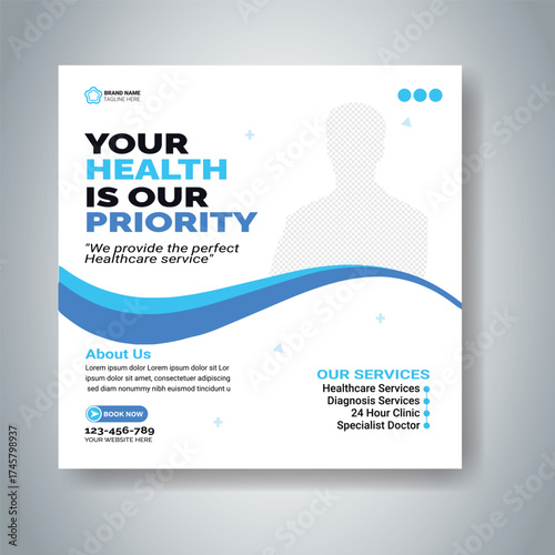 Medical healthcare social media post template design and web banner, Healthcare Social Media Banner Template