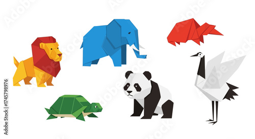 Collection of various origami animals in different colors and shapes.