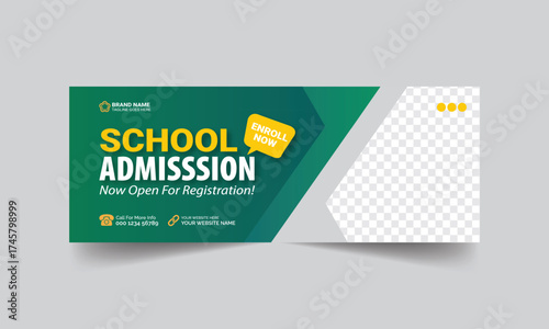 School admission web banner template or Social media post cover banner template, Back to school banner template.