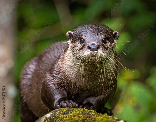 Close-up of a wet, alert otter