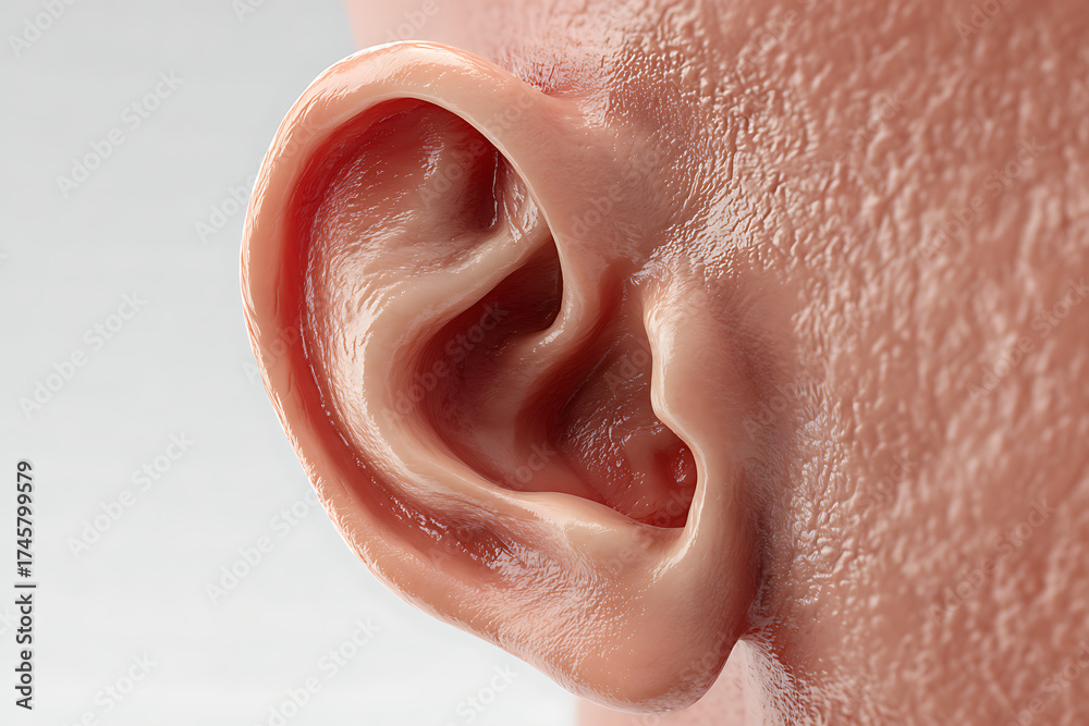 Fototapeta premium Incredible ultra realistic close up of a human ear showing intricate details of skin texture and delicate inner structures revealing the beauty of the human body