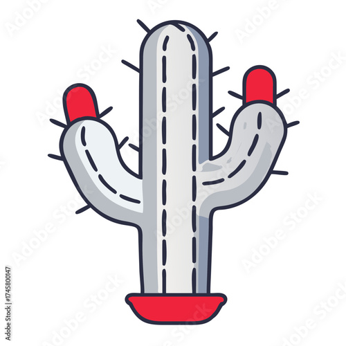 Cartoon cactus with red flowers in a simple flat design  