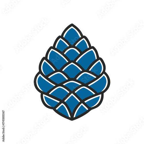 Blue pinecone icon with stylized design 